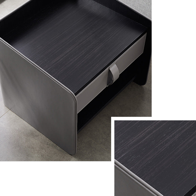 Contemporary Faux Leather Nightstand 1 - Drawer Nightstand with Wood Accents