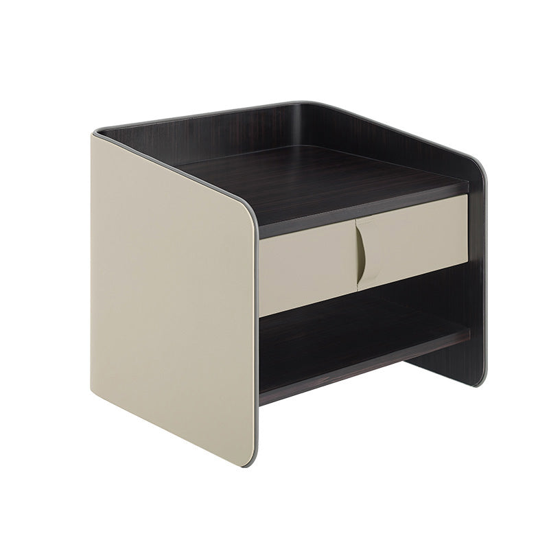 Contemporary Faux Leather Nightstand 1 - Drawer Nightstand with Wood Accents