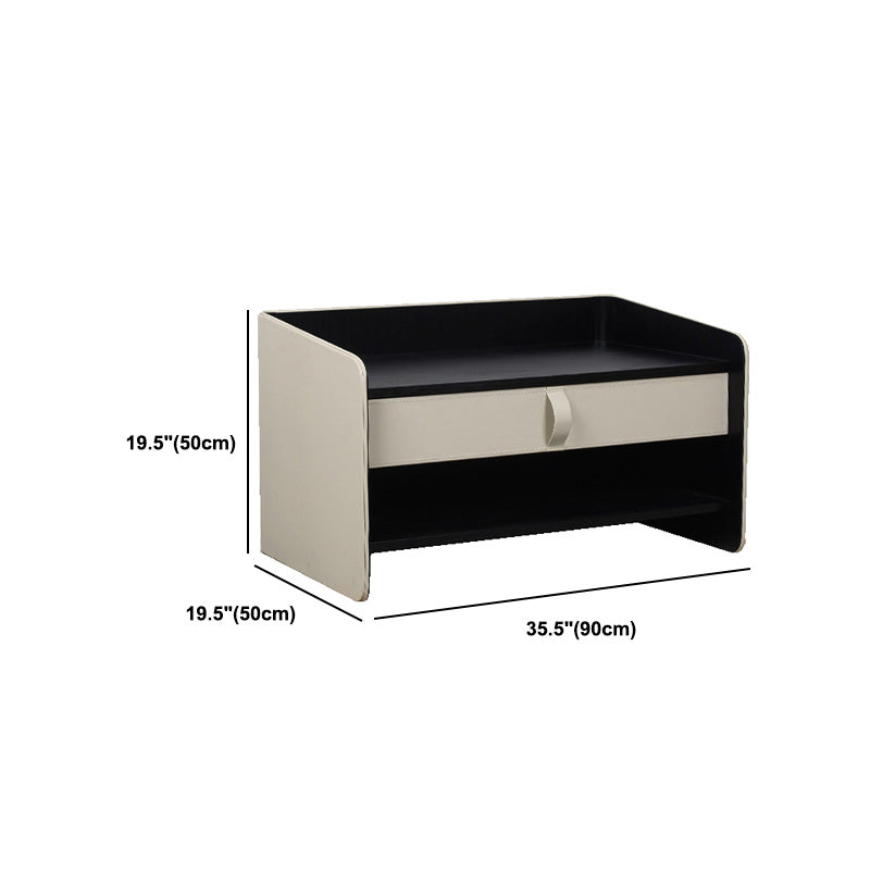 Contemporary Faux Leather Nightstand 1 - Drawer Nightstand with Wood Accents