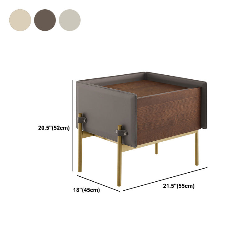 Contemporary Faux Leather Nightstand 1 - Drawer Nightstand with Wood Accents