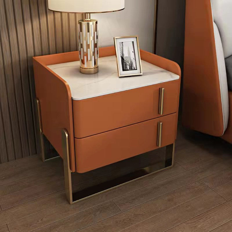 Modern Stone Top Night Stand 19.68" Tall 2 - Drawer Nightstand