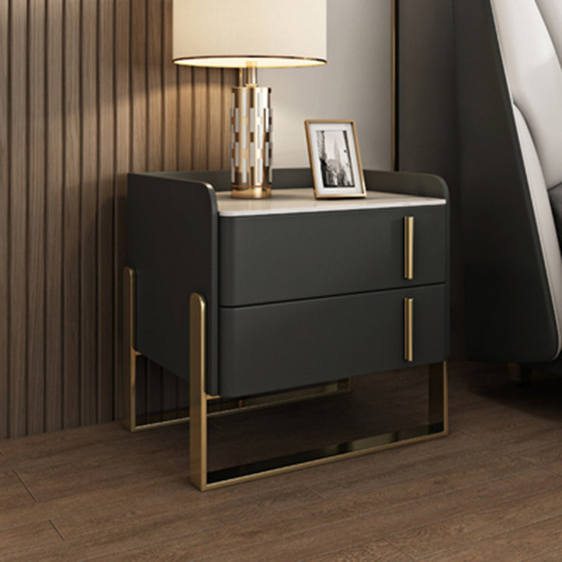 Modern Stone Top Night Stand 19.68" Tall 2 - Drawer Nightstand