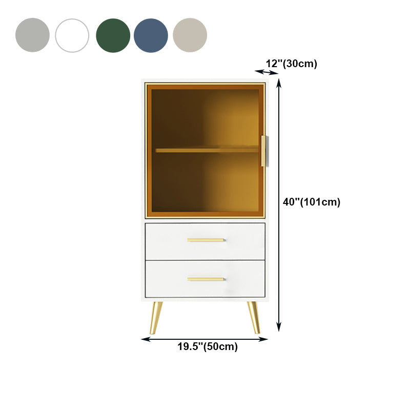 2-Drawer Engineered Wood Sideboard Modern 12" Wide Glass Doors Credenza for Living Room