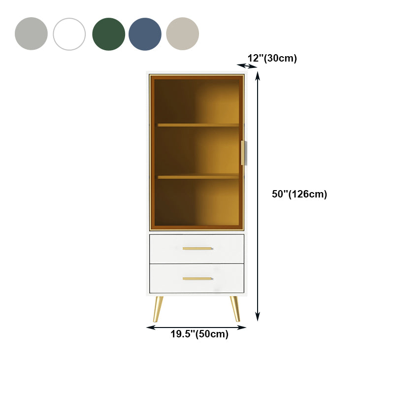 2-Drawer Engineered Wood Sideboard Modern 12" Wide Glass Doors Credenza for Living Room