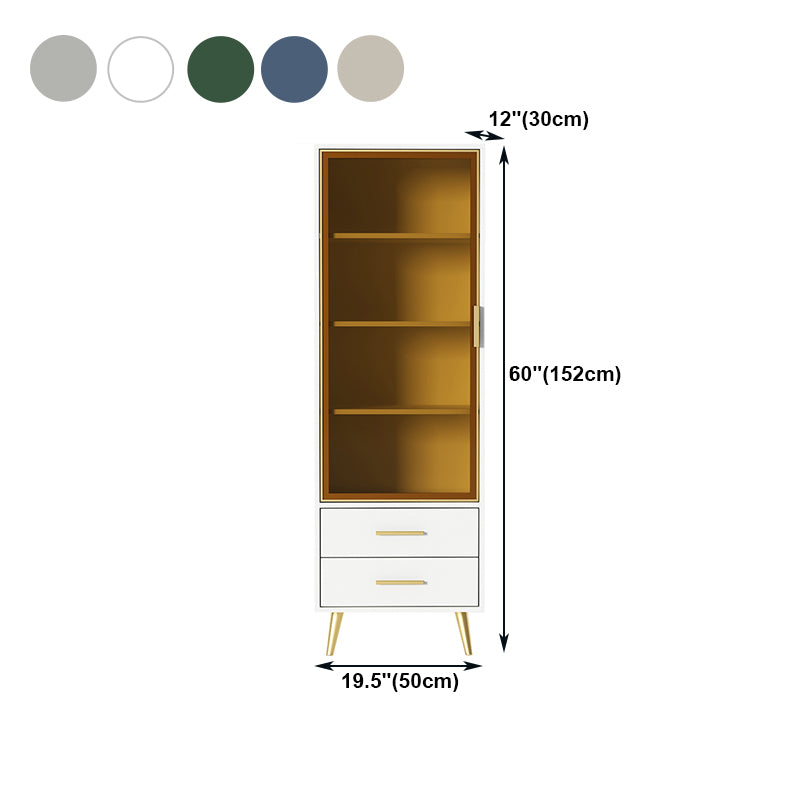 2-Drawer Engineered Wood Sideboard Modern 12" Wide Glass Doors Credenza for Living Room