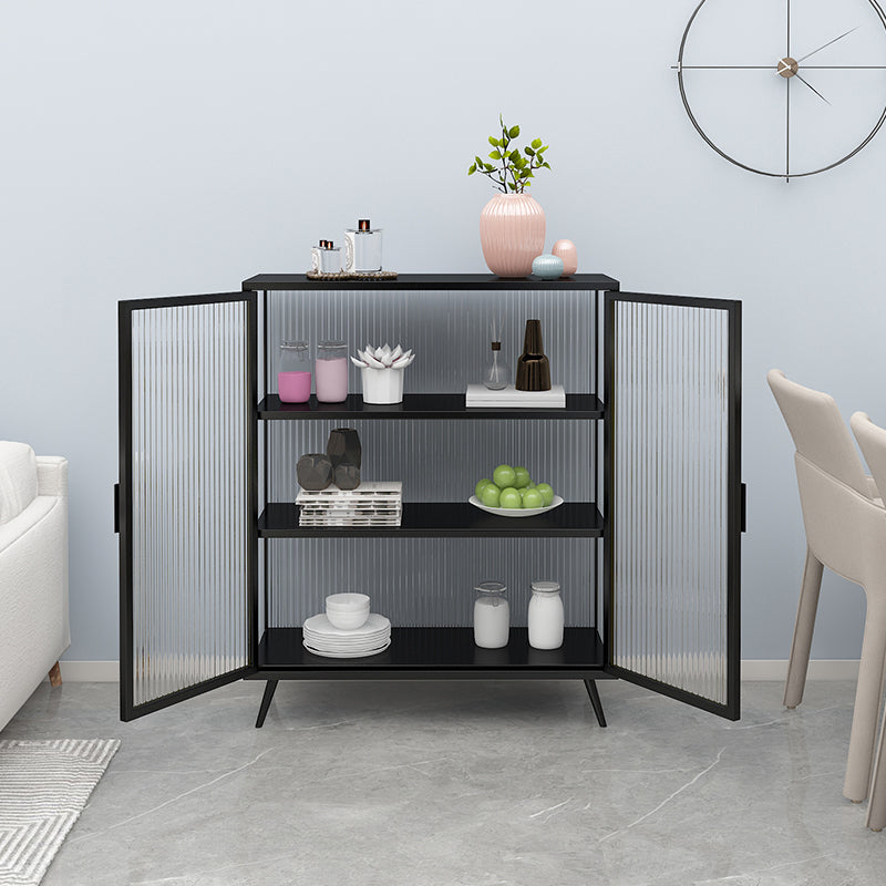 Glass Door Iron Sideboard Modern Server Cabinet with Storage for Kitchen