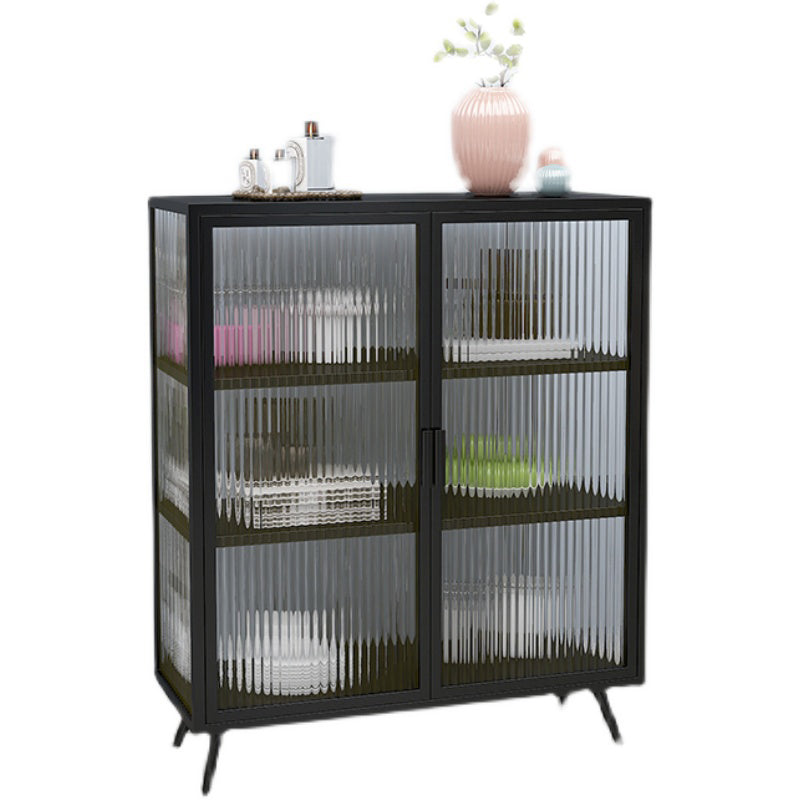 Glass Door Iron Sideboard Modern Server Cabinet with Storage for Kitchen