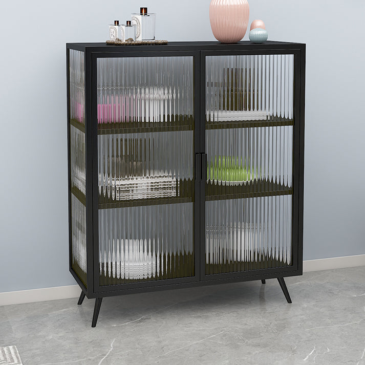 Glass Door Iron Sideboard Modern Server Cabinet with Storage for Kitchen