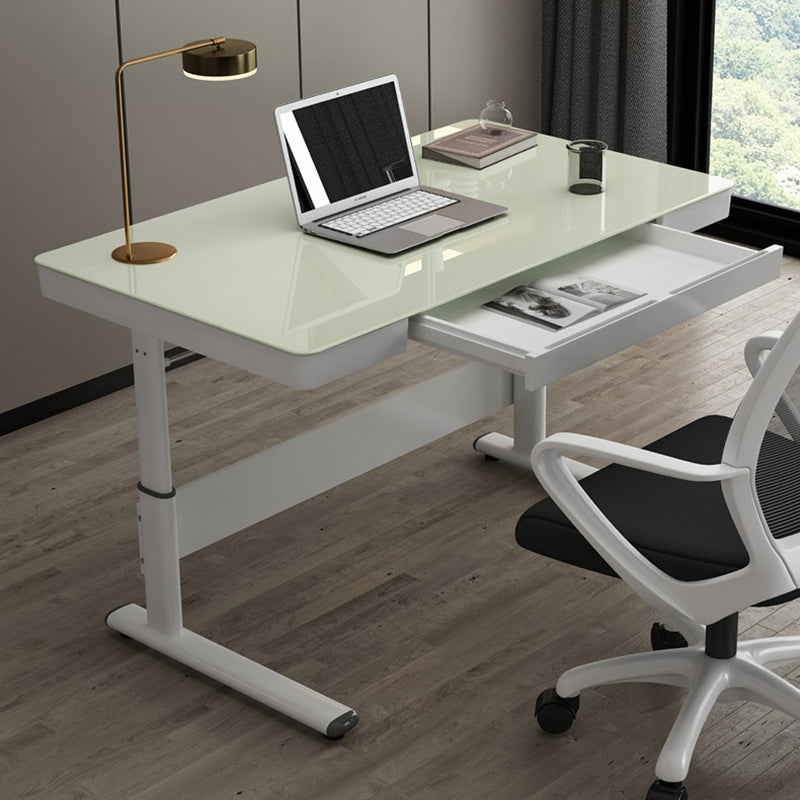 Contemporary Standing Desk Converter White Metal Base Desk for Office