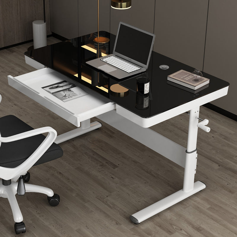 Contemporary Standing Desk Converter White Metal Base Desk for Office