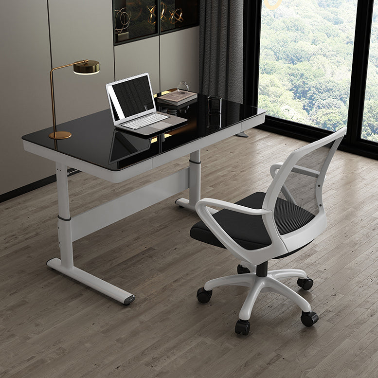 Contemporary Standing Desk Converter White Metal Base Desk for Office