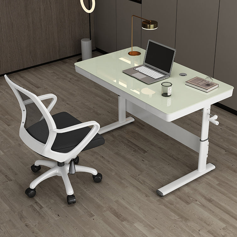 Contemporary Standing Desk Converter White Metal Base Desk for Office