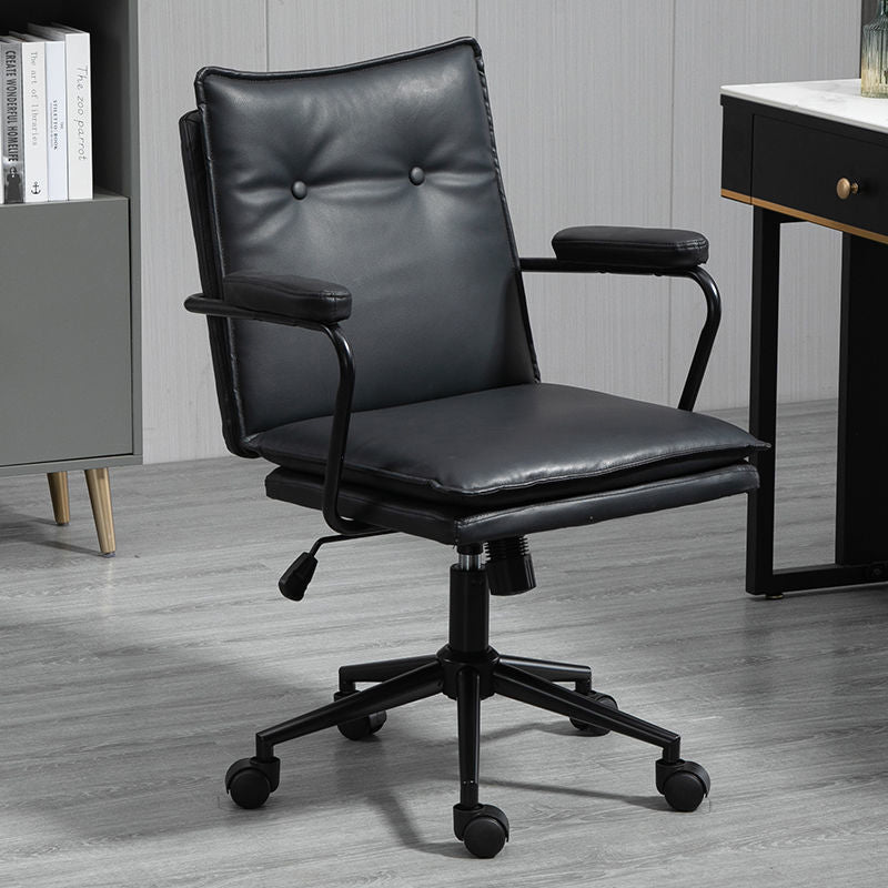 Black Frame Modern Task Chair with Padded Arms Faux Leather Computer Desk Chair