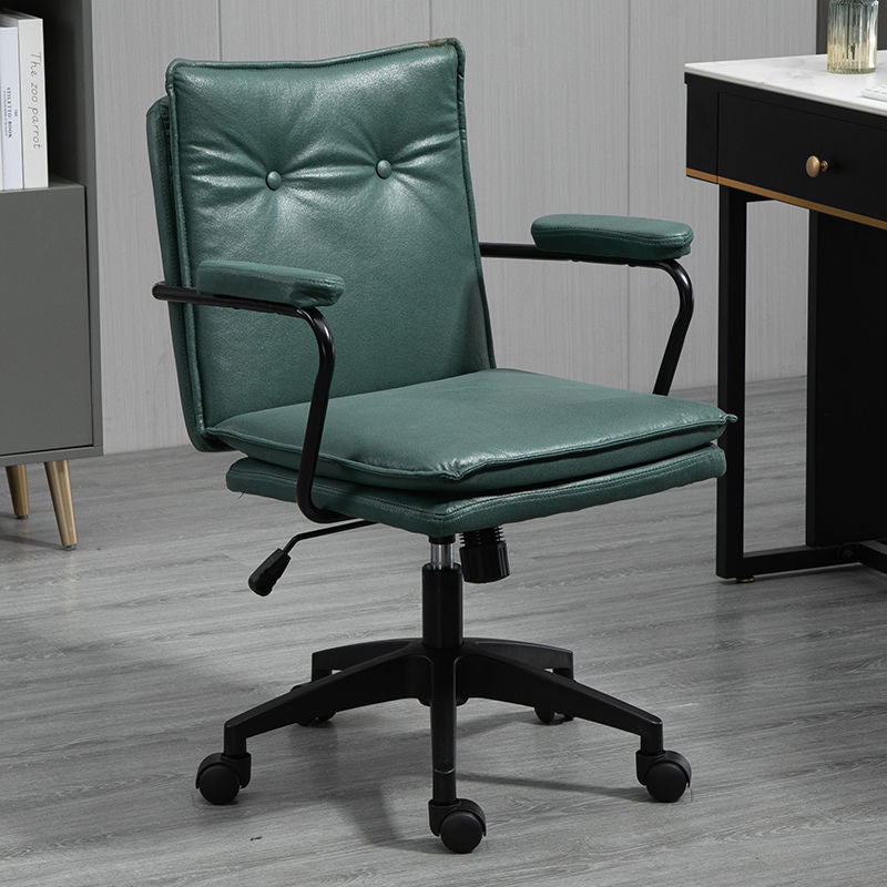 Black Frame Modern Task Chair with Padded Arms Faux Leather Computer Desk Chair