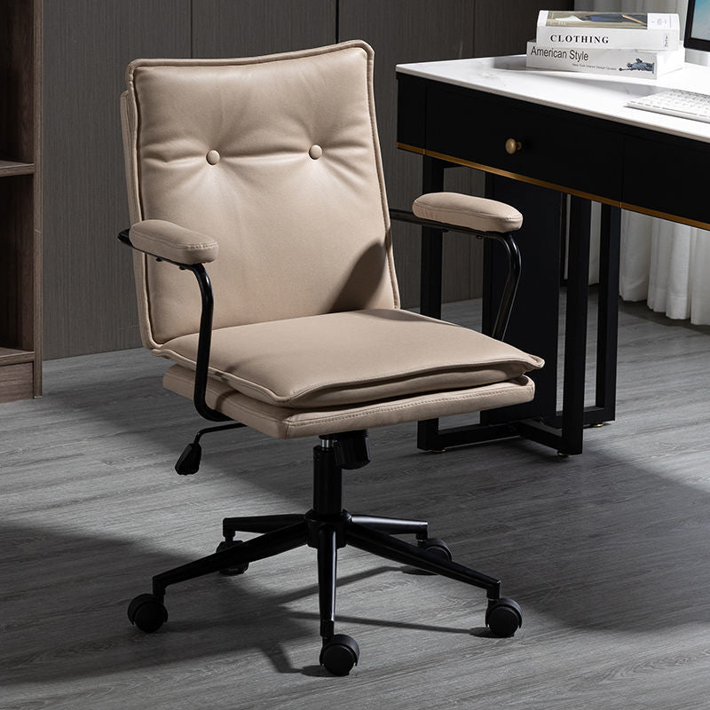 Black Frame Modern Task Chair with Padded Arms Faux Leather Computer Desk Chair