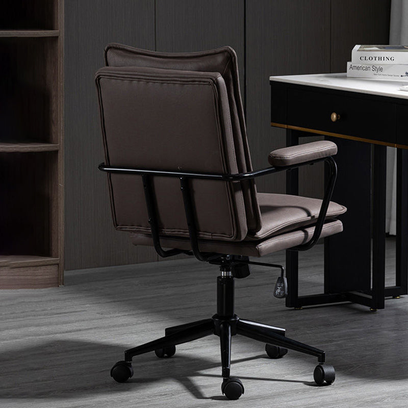 Black Frame Modern Task Chair with Padded Arms Faux Leather Computer Desk Chair