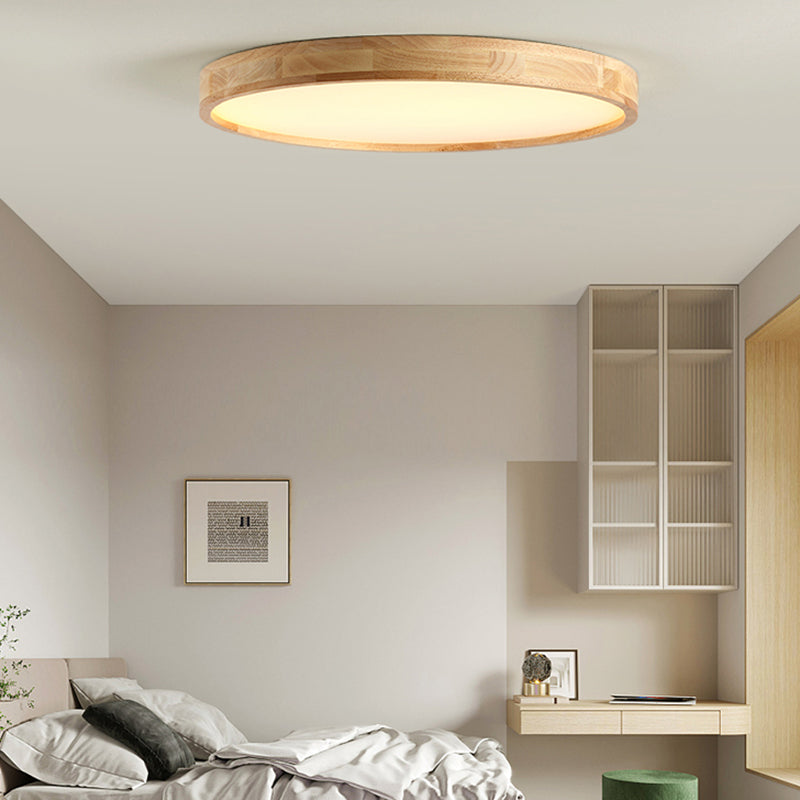 Wood Round Flush Mount Ceiling Light Modern 1 Light Flush Mounted Ceiling Fixture in Brown