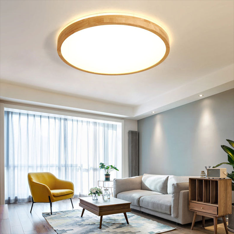 Wood Round Flush Mount Ceiling Light Modern 1 Light Flush Mounted Ceiling Fixture in Brown