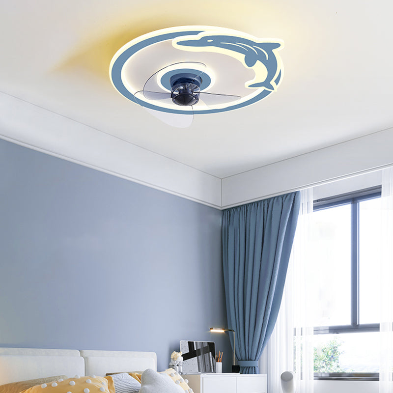 Children LED Ceiling Fan Light Round Ceiling Mount Lamp with Acrylic Shade for Kid's Room