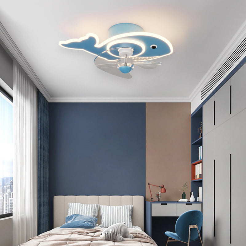 Children Ceiling Fan Light LED Ceiling Mount Lamp with Acrylic Shade for Bedroom