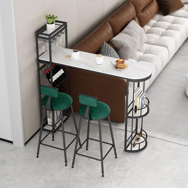 Modern Indoor Stone Cocktail Bar Table Wine Rack Double Pedestal Bistro Bar Table