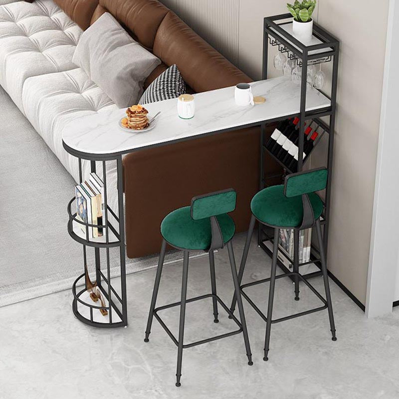 Modern Indoor Stone Cocktail Bar Table Wine Rack Double Pedestal Bistro Bar Table