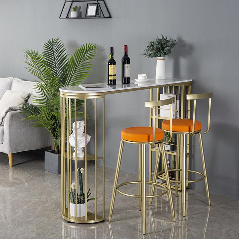 Stone Bar Dining Table Glam Bar Table with Double Pedestal for Living Room