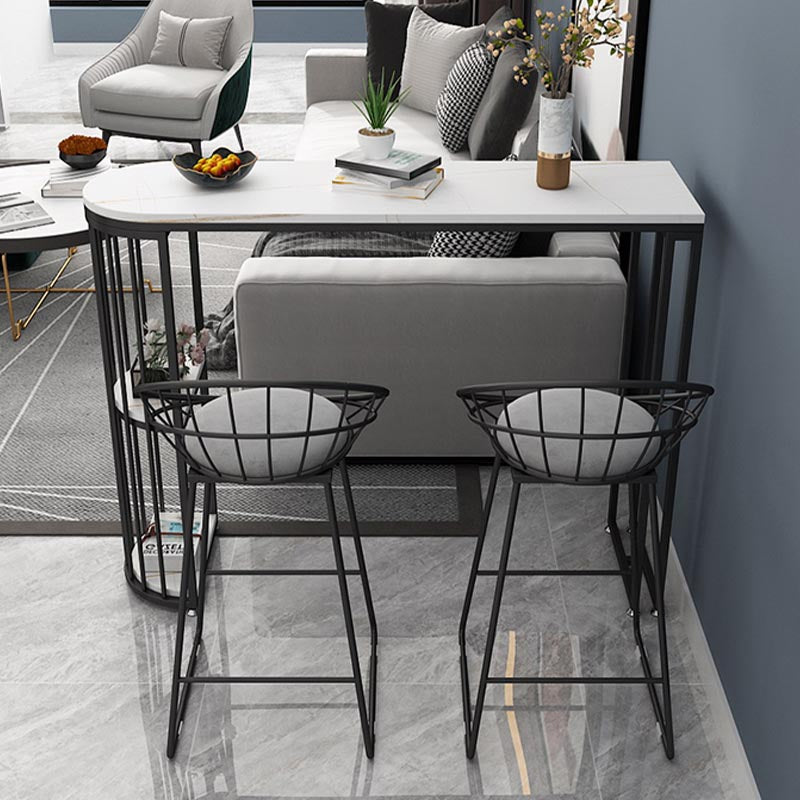 Glam Style Bar Table Stone Top Dining Room Bistro Table with Storage Rack