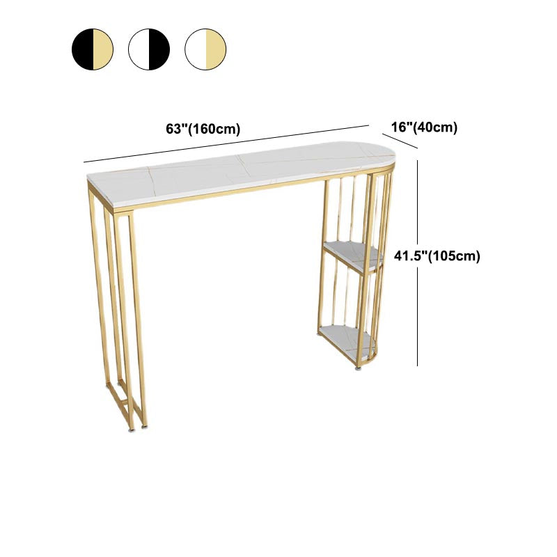 Glam Style Bar Table Stone Top Dining Room Bistro Table with Storage Rack