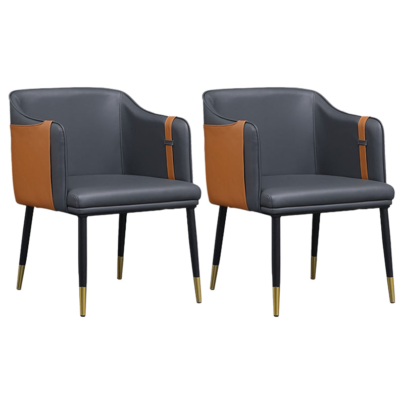 Scandinavian Style Leather Dining Side Chairs Arm Solid Back Dining Side Chair