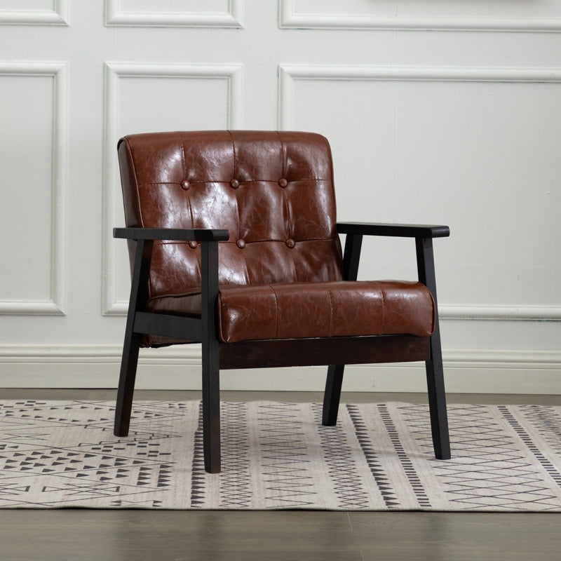 Modern 25.5"W Faux Leather Arm Chair with Basic Four Legs and Tufted Back for Office