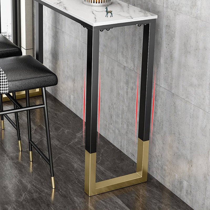 Glam Style Bar Table 42-inch Height Stone Top Bistro Table with Gold Pedestal