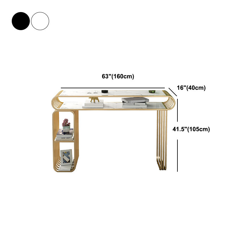 Stone Top Bar Counter Contemporary Bar Counter with Sled Base in Gold