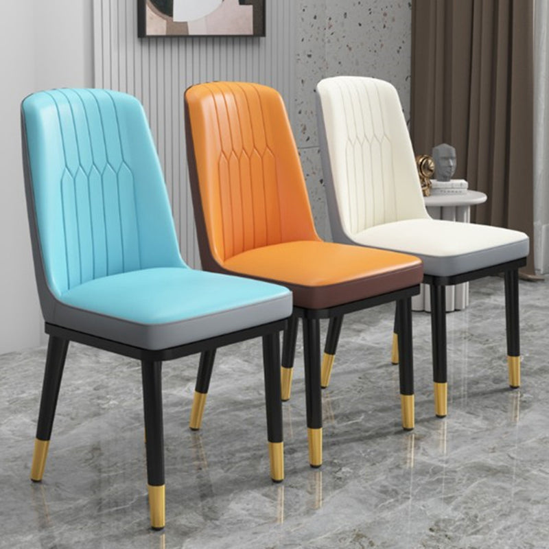 Modern Matte Finish PU Leather Side Chair Solid Back Home Dining Chair