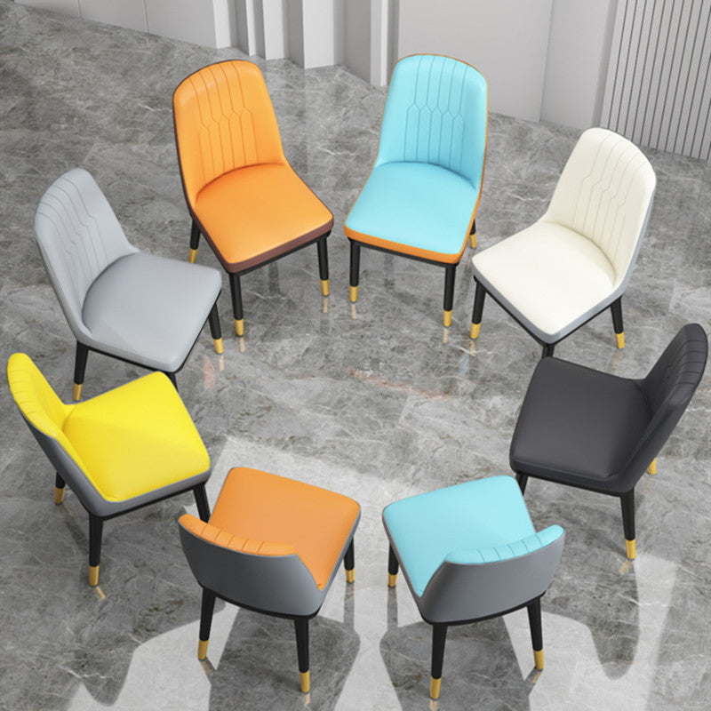 Modern Matte Finish PU Leather Side Chair Solid Back Home Dining Chair