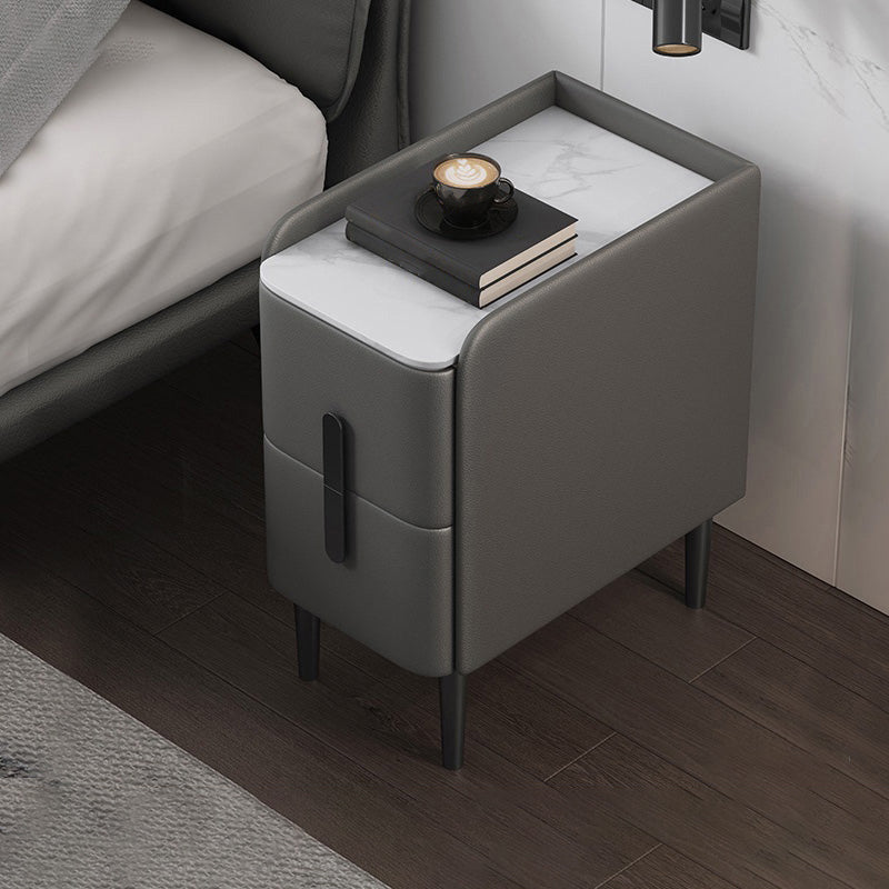 Glam Nightstand with 4 Legs 21.65" Tall 2 - Drawer Stone Top Night Table