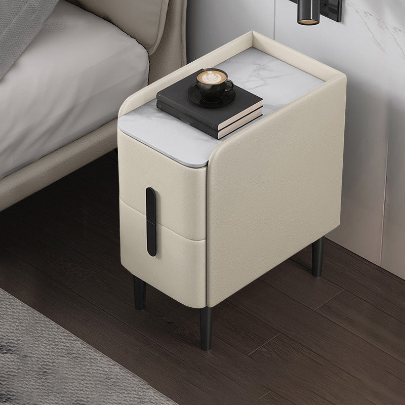 Glam Nightstand with 4 Legs 21.65" Tall 2 - Drawer Stone Top Night Table