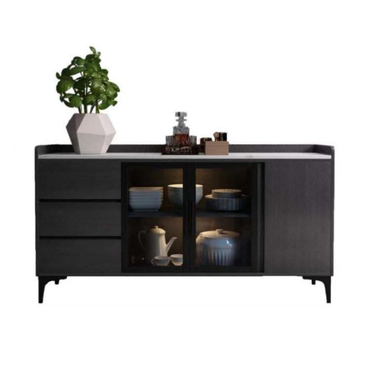 33.46"H Sideboard Modern Style Dining Server with 3 Drawers for Kitchen and Dining Room