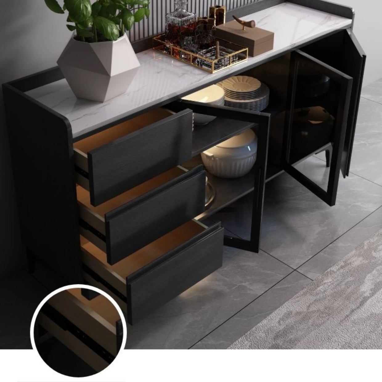 33.46"H Sideboard Modern Style Dining Server with 3 Drawers for Kitchen and Dining Room