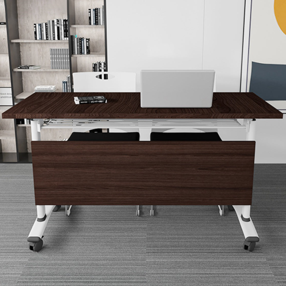 Contemporary Office Desk with Wheels Brown Manufactured Wood Rectangular Desk