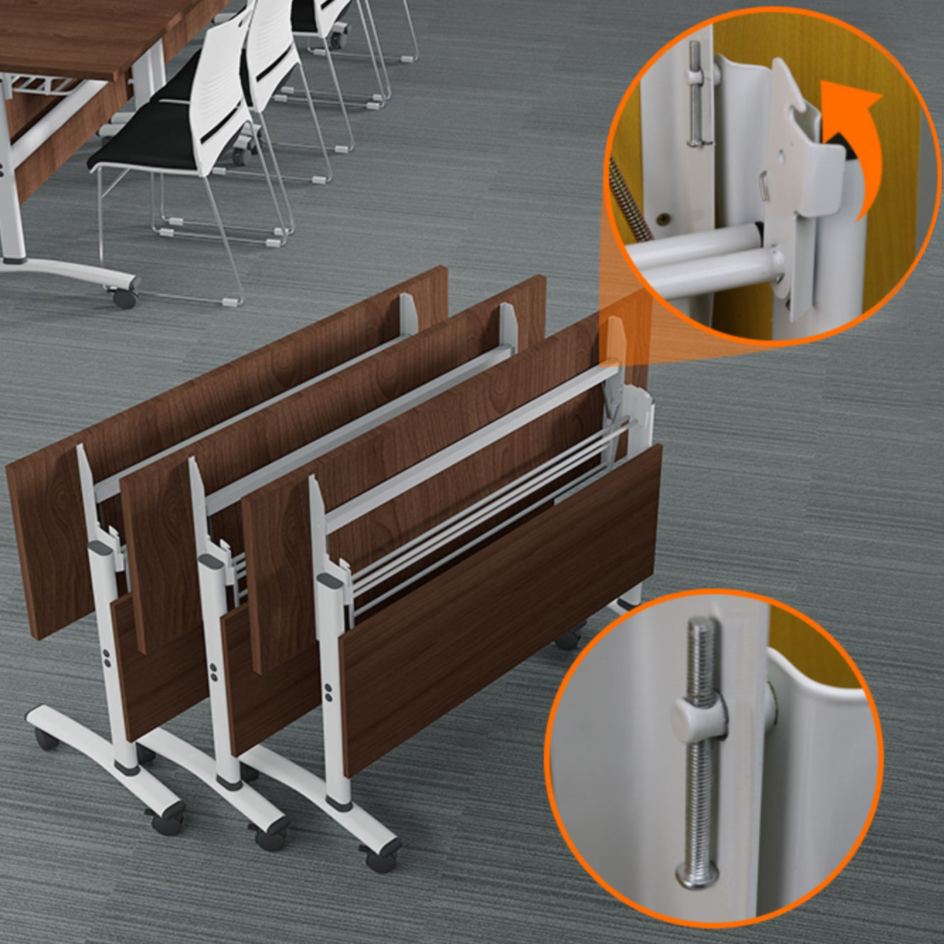 Contemporary Office Desk with Wheels Brown Manufactured Wood Rectangular Desk