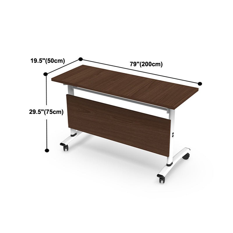 Contemporary Office Desk with Wheels Brown Manufactured Wood Rectangular Desk