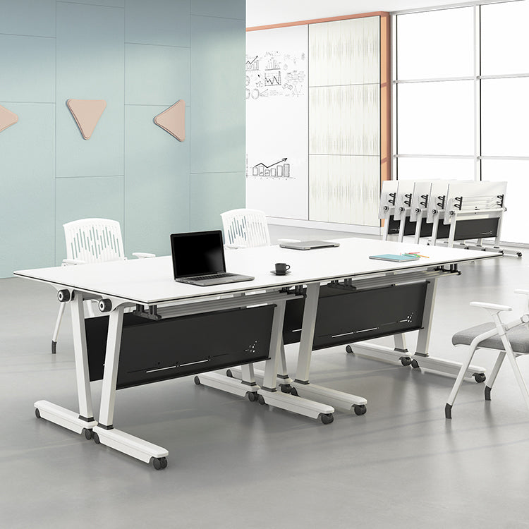 Contemporary Style Folding Office Desk with Wheels Manufactured Wood Top Desk