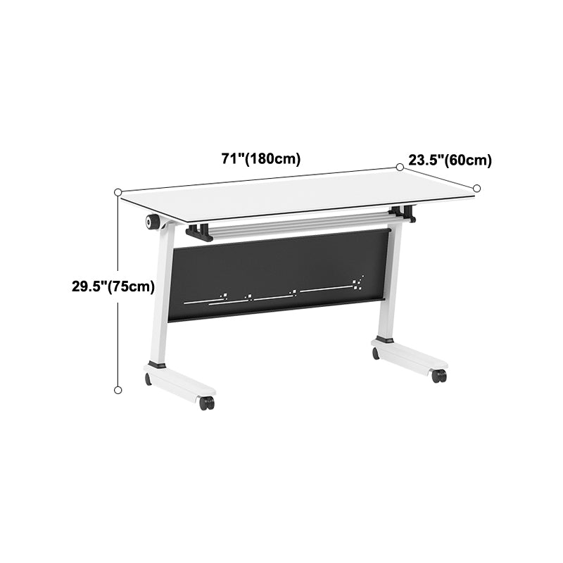 Contemporary Style Folding Office Desk with Wheels Manufactured Wood Top Desk