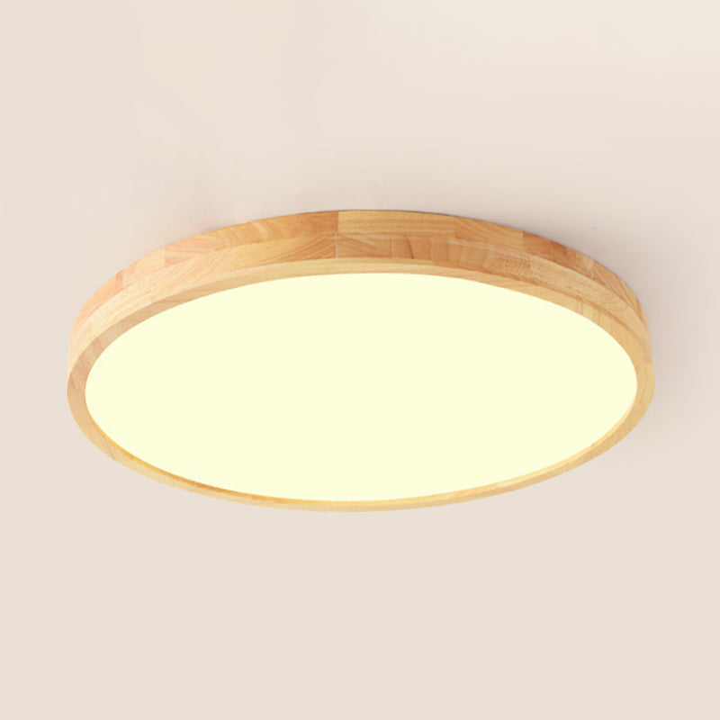 Simple Round Flush Mount Light Single Light Wood LED Ceiling Light