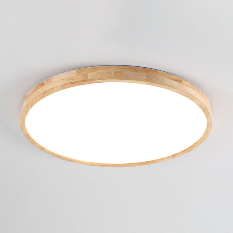 Simple Round Flush Mount Light Single Light Wood LED Ceiling Light