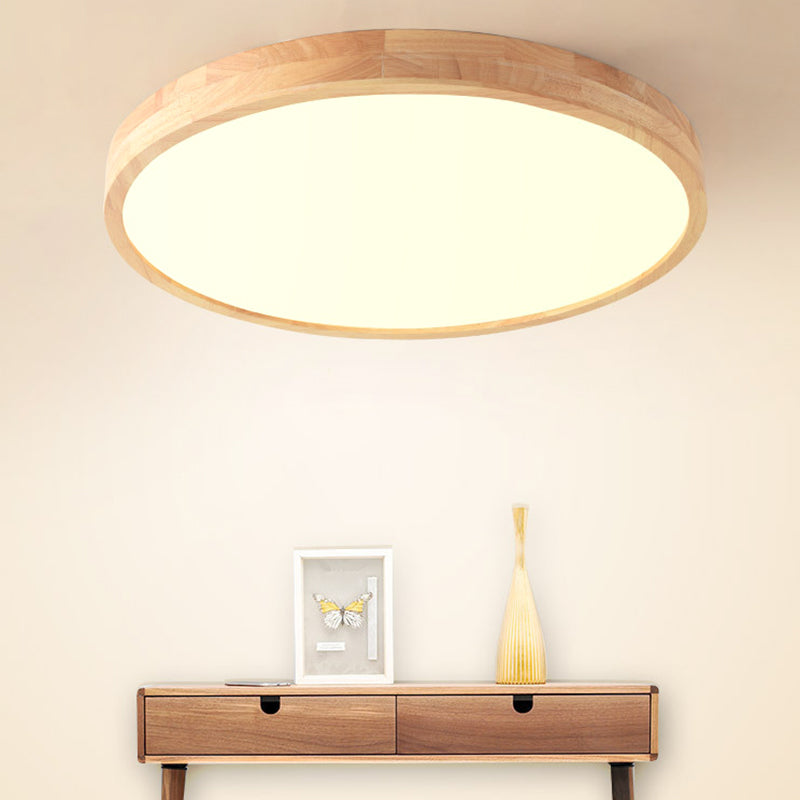 Simple Round Flush Mount Light Single Light Wood LED Ceiling Light