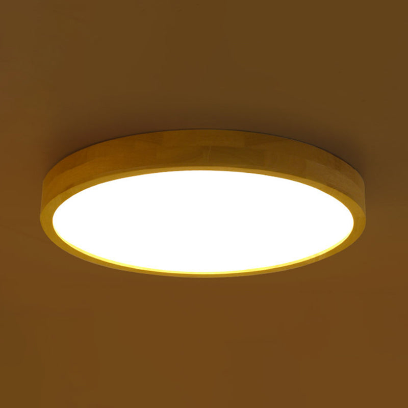 Simple Round Flush Mount Light Single Light Wood LED Ceiling Light