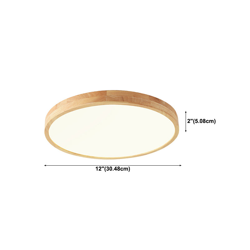 Simple Round Flush Mount Light Single Light Wood LED Ceiling Light