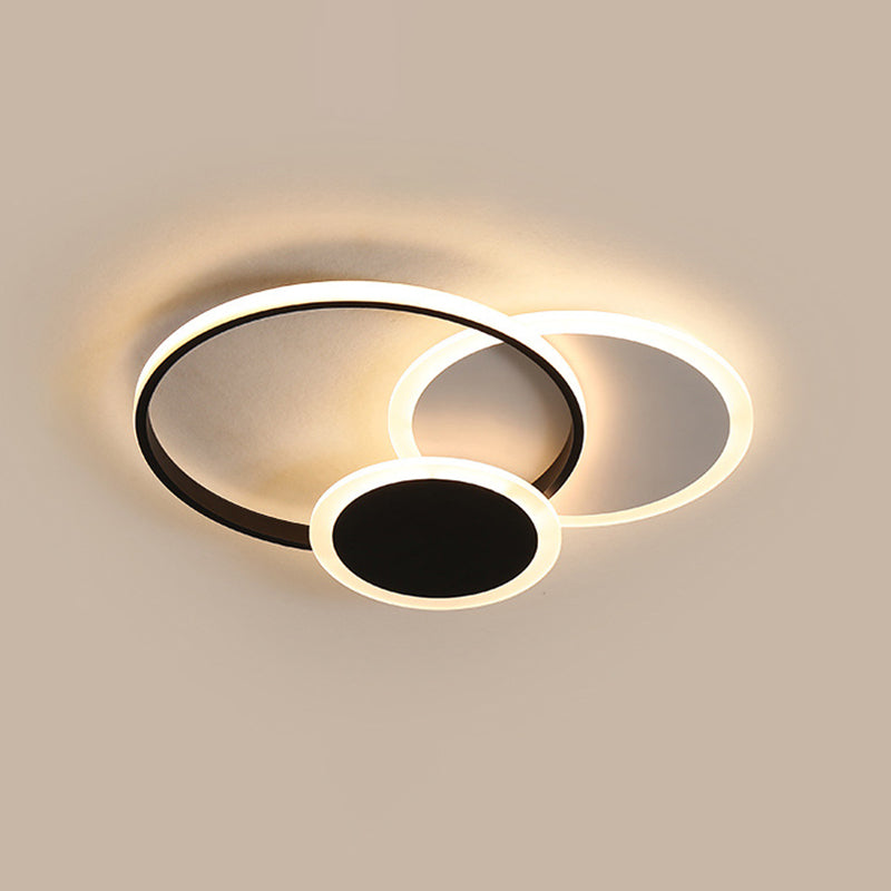 3-Light LED Flush Mount Modern Metal Circle Ceiling Mounted Fixture for Bedroom